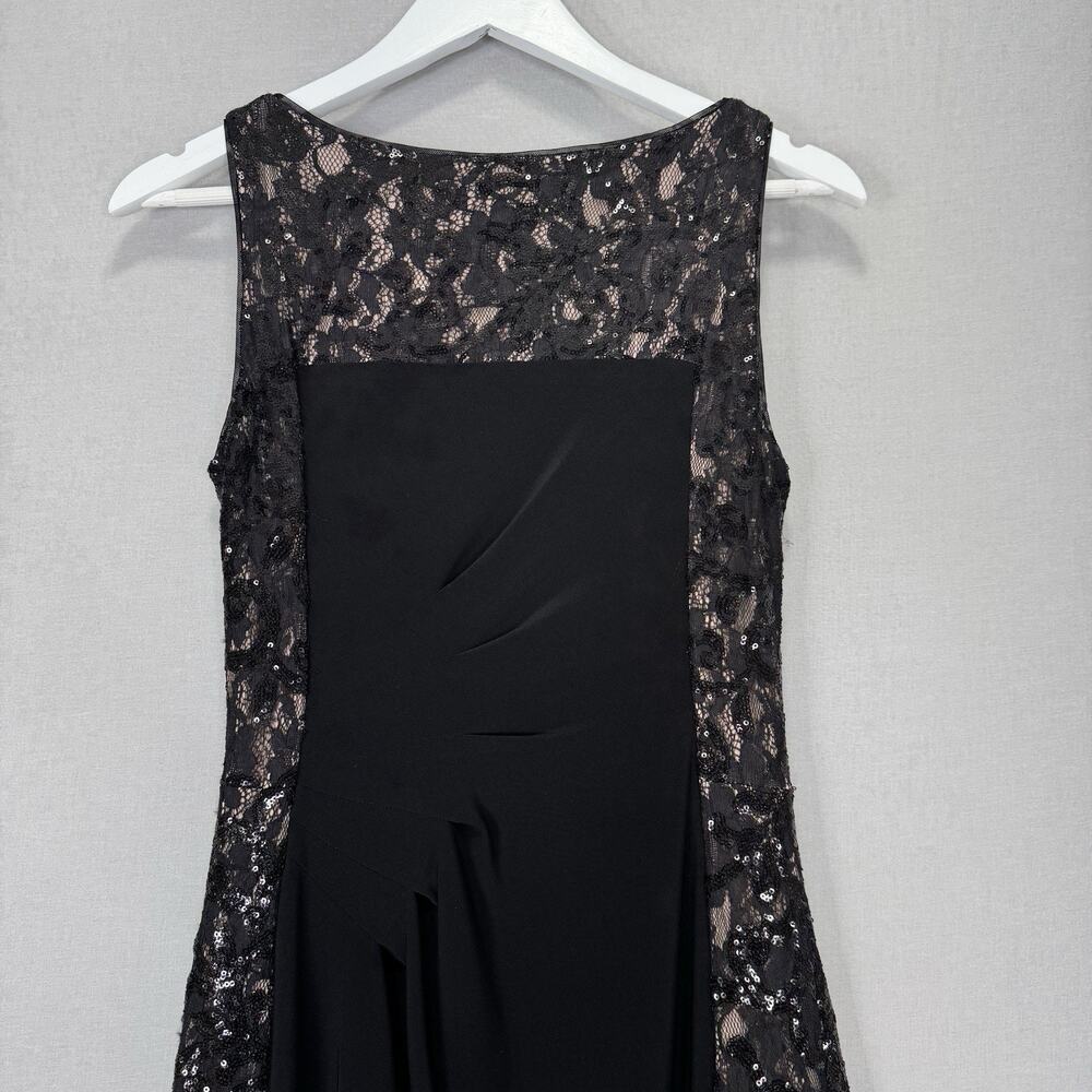 Lauren‎ Ralph Lauren Evening Gown Womens 6 Black Lace Sequin Panel Ruched Maxi - Picture 4 of 9